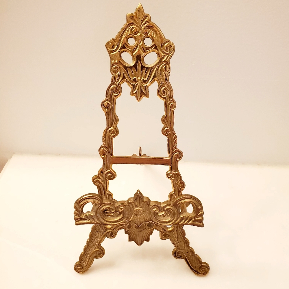 Solid Brass Easel With Victorian Styling, 9 Inches Tall, India